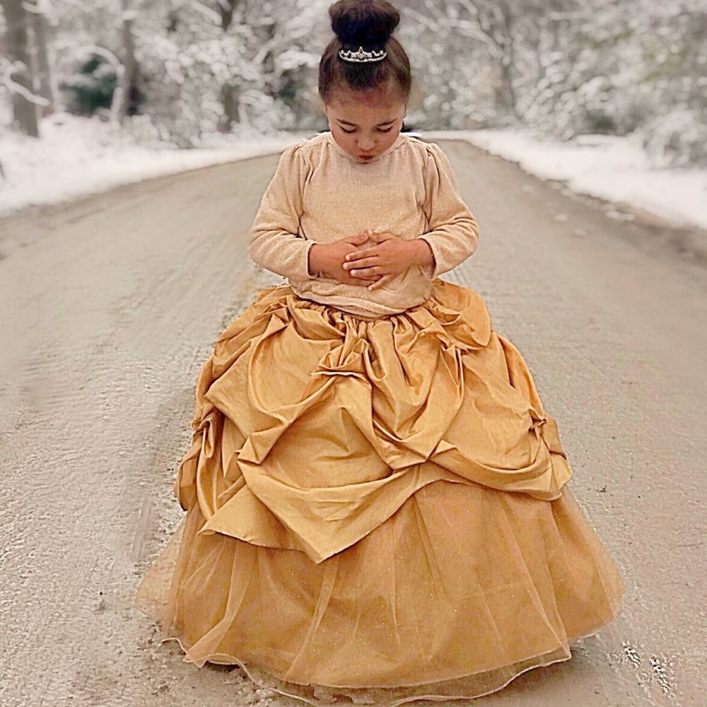 Gold Sparkle Tulle Pageant Dress with Corset Back